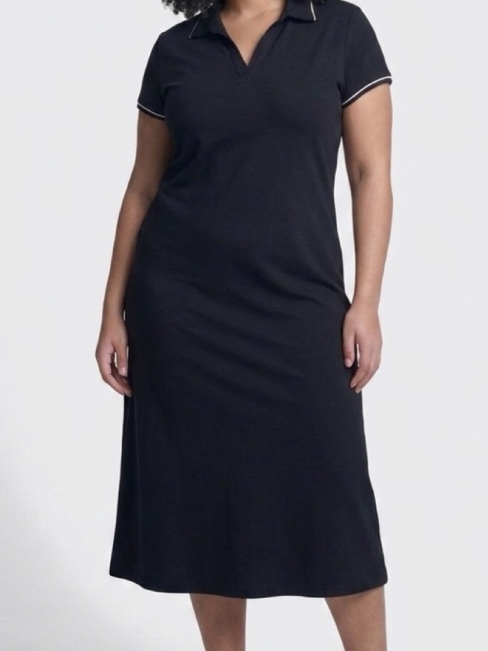 Talbots Black Polo-Style Dress with White Piping